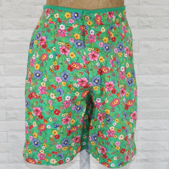 VINTAGE LIZ SPORT Shorts Floral Bermuda Summer Loungewear Athleisure Green 4 - Picture 1 of 13